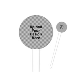 4" Round Plastic Food Picks - White - Single-Sided (Upload Your Own)