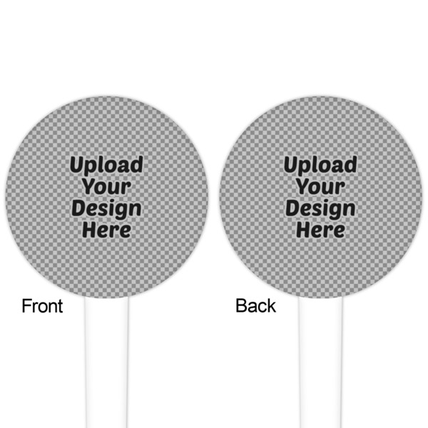 Upload Your Own White Plastic 4" Food Pick - Round - Double Sided - Front & Back