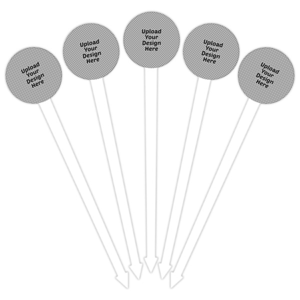 Upload Your Own White Plastic 6" Food Pick - Round - Fan View