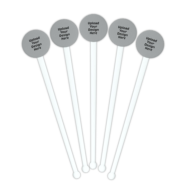 Upload Your Own White Plastic 7" Stir Stick - Round - Fan View