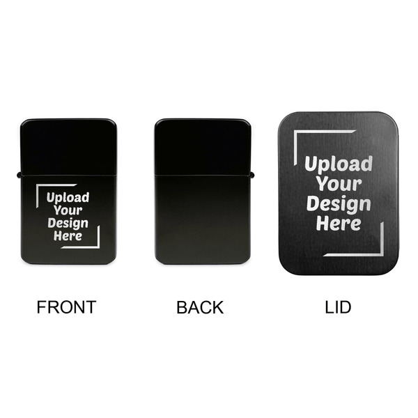 Upload Your Own Windproof Lighters - Black, Single Sided, w Lid - APPROVAL