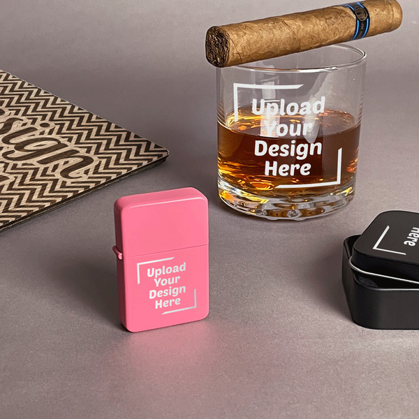 Upload Your Own Windproof Lighters - Pink - In Context