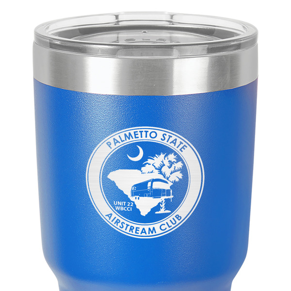 Palmetto State Airstream Club Logo 30 oz Stainless Steel Ringneck Tumbler - Blue - Close Up