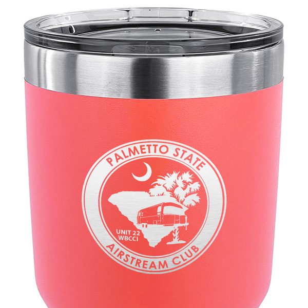 Palmetto State Airstream Club Logo 30 oz Stainless Steel Ringneck Tumbler - Coral - CLOSE UP