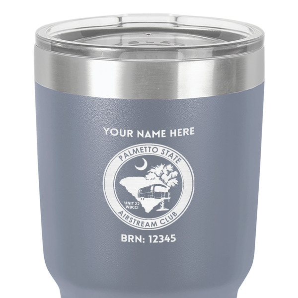 Palmetto State Airstream Club Logo 30 oz Stainless Steel Ringneck Tumbler - Grey - Close Up