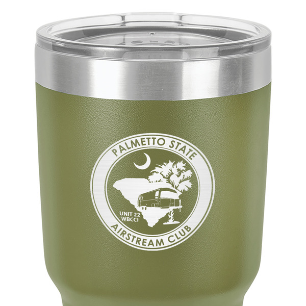 Palmetto State Airstream Club Logo 30 oz Stainless Steel Ringneck Tumbler - Olive - Close Up
