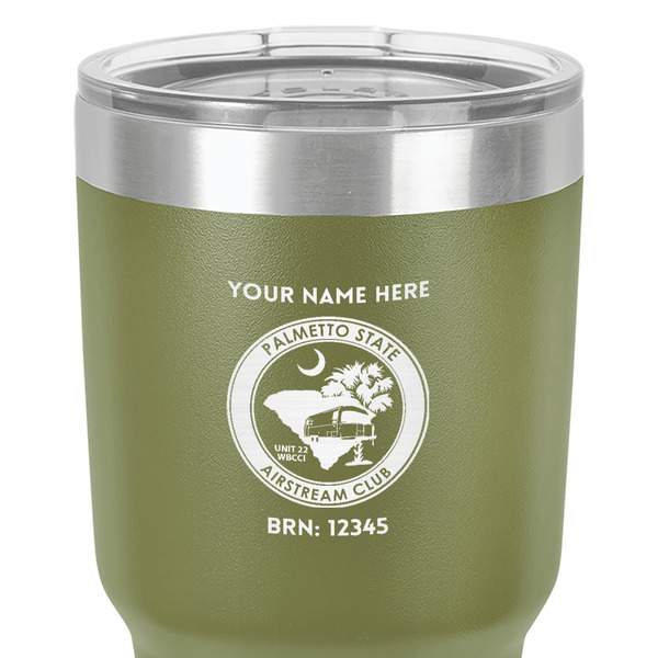 Palmetto State Airstream Club Logo 30 oz Stainless Steel Ringneck Tumbler - Olive - Close Up