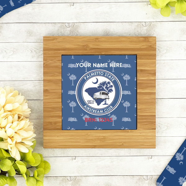 Palmetto State Airstream Club Logo Bamboo Trivet with 6" Tile - LIFESTYLE