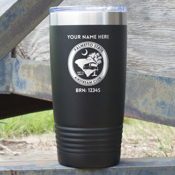 Custom Palmetto State Airstream Club Logo 20 oz Stainless Steel Tumbler - Black - Single-Sided