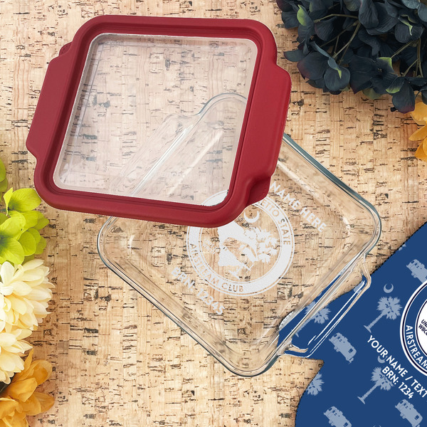Palmetto State Airstream Club Logo Glass Cake Dish - 8"x8" - Lifestyle