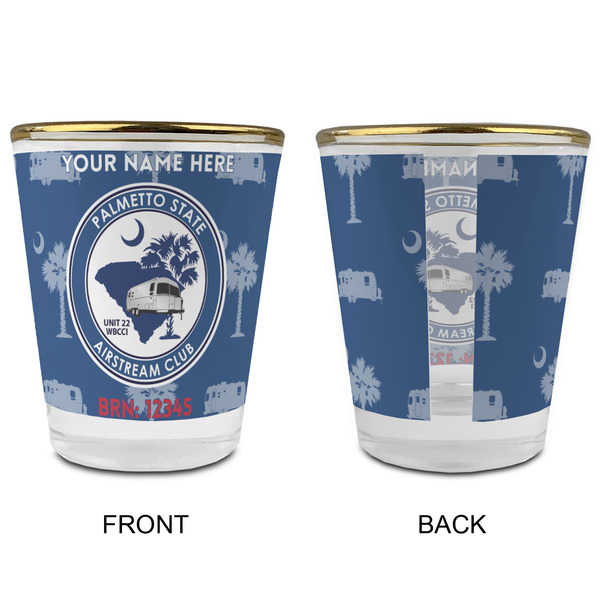 Palmetto State Airstream Club Logo Glass Shot Glass - Gold Rim - Front & Back