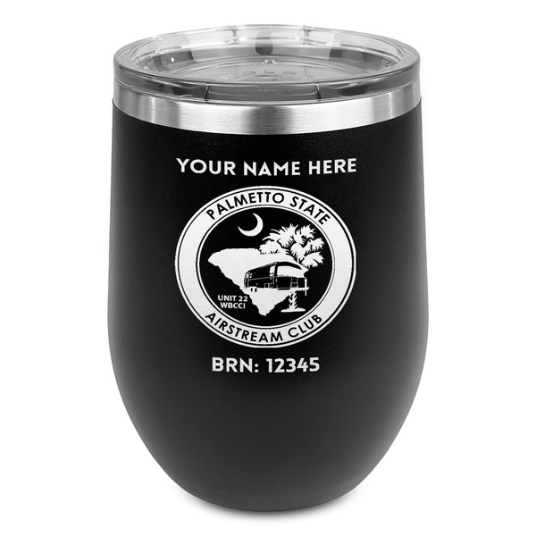 Custom Palmetto State Airstream Club Logo Stemless Stainless Steel Wine Tumbler - Black - Double-Sided