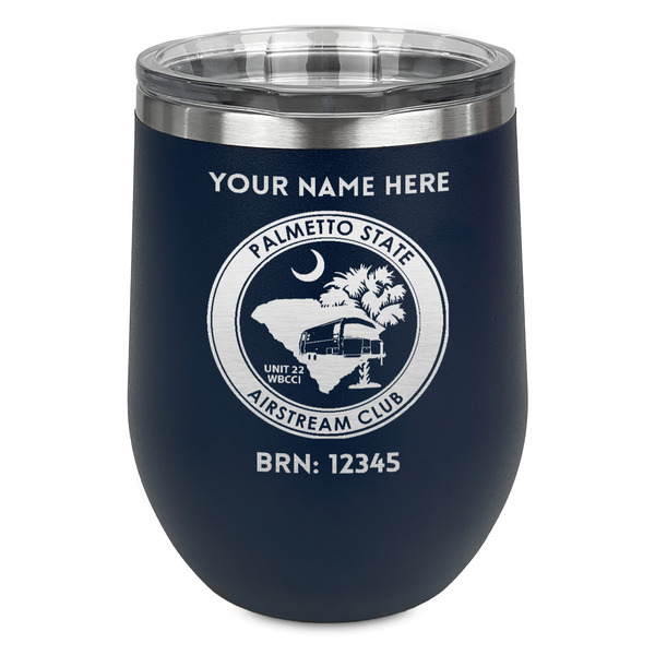 Custom Palmetto State Airstream Club Logo Stemless Stainless Steel Wine Tumbler - Navy - Double-Sided