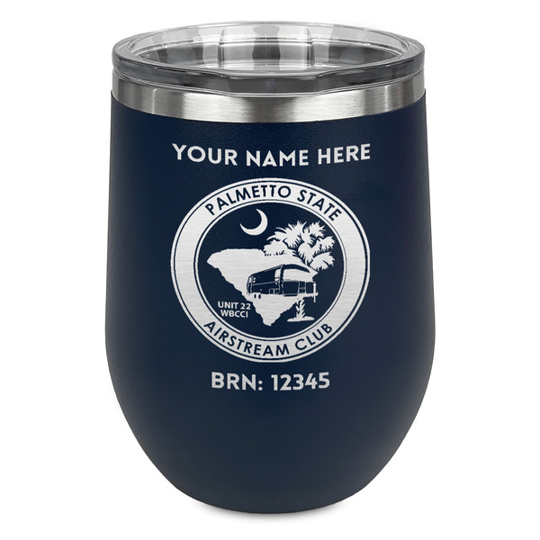 Palmetto State Airstream Club Logo Stainless Wine Tumblers - Navy - Single Sided - Front