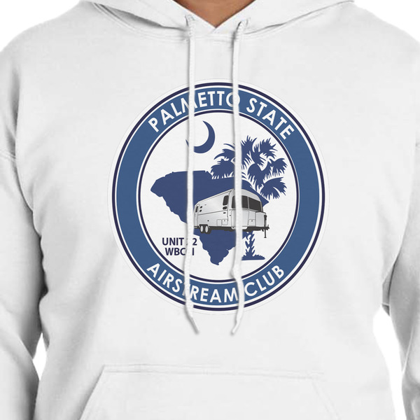 Palmetto State Airstream Club Logo White Hoodie on Model - CloseUp