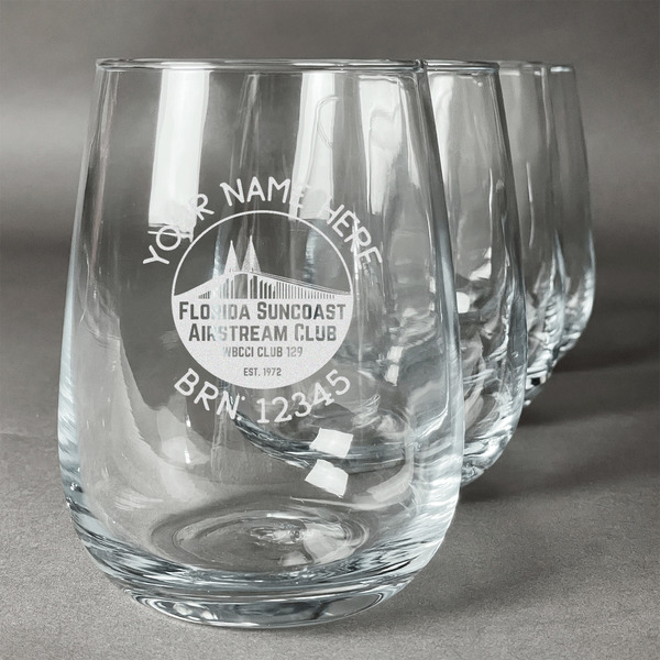 Custom Florida Suncoast Airstream Club Stemless Wine Glasses - Laser Engraved- Set of 4