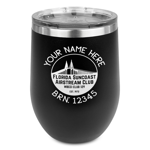 Custom Florida Suncoast Airstream Club Stemless Stainless Steel Wine Tumbler - Black - Double-Sided