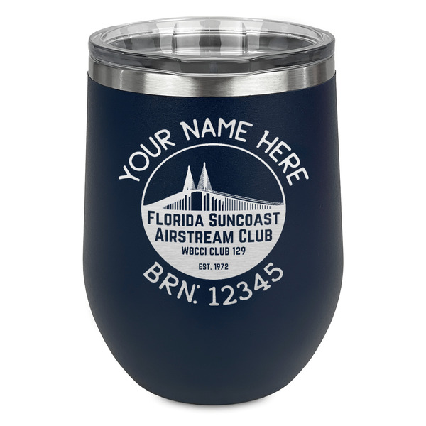 Custom Florida Suncoast Airstream Club Stemless Stainless Steel Wine Tumbler - Navy - Double-Sided