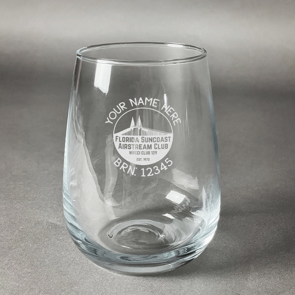 Custom Florida Suncoast Airstream Club Stemless Wine Glass - Laser Engraved