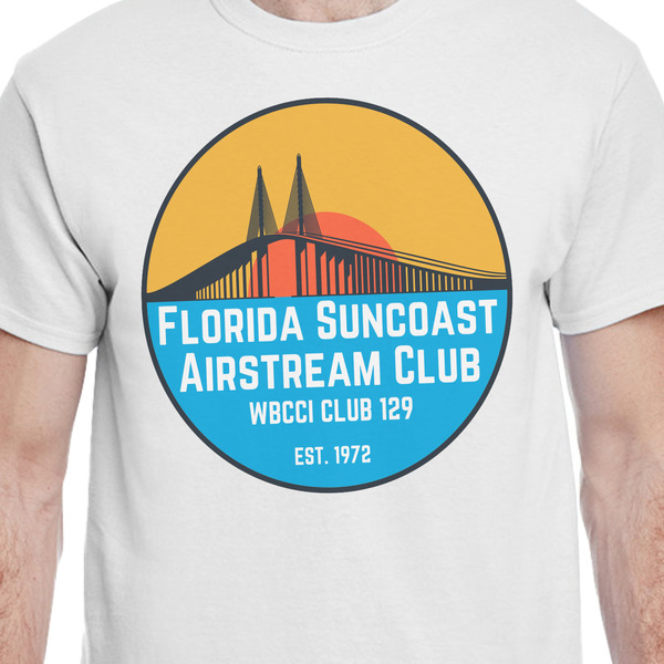 Florida Suncoast Airstream Club White Crew T-Shirt on Model - CloseUp