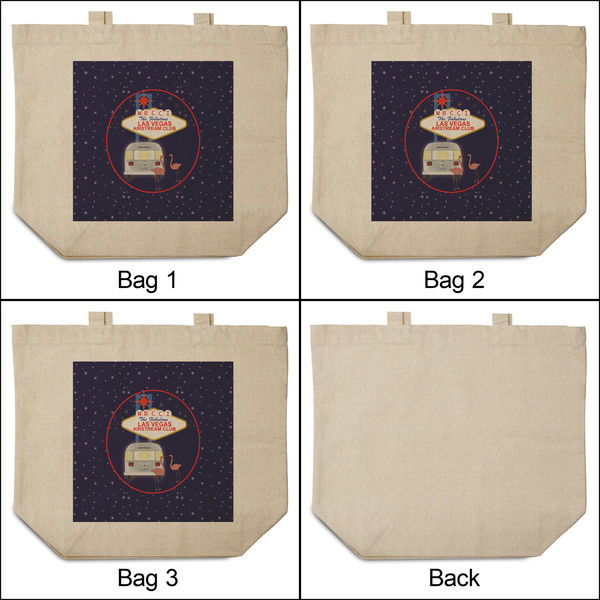 Las Vegas Airstream Club 3 Reusable Cotton Grocery Bags - Front & Back View