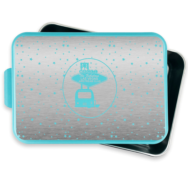 Las Vegas Airstream Club Aluminum Baking Pan - Teal Lid - FRONT w/ lid off
