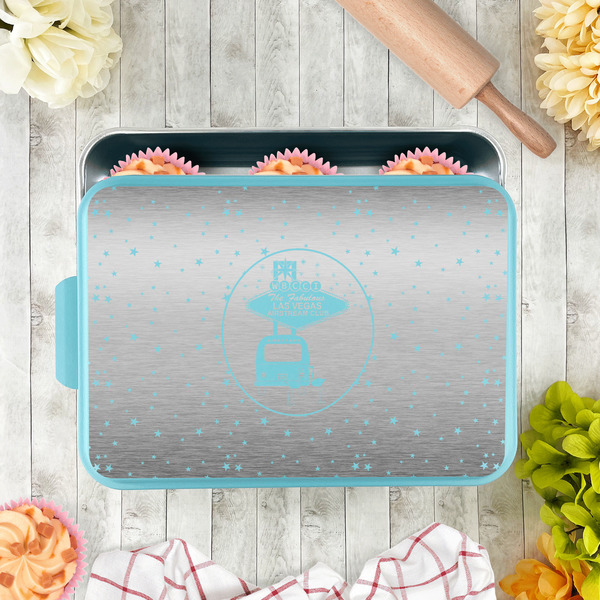 Las Vegas Airstream Club Aluminum Baking Pan - Teal Lid - LIFESTYLE