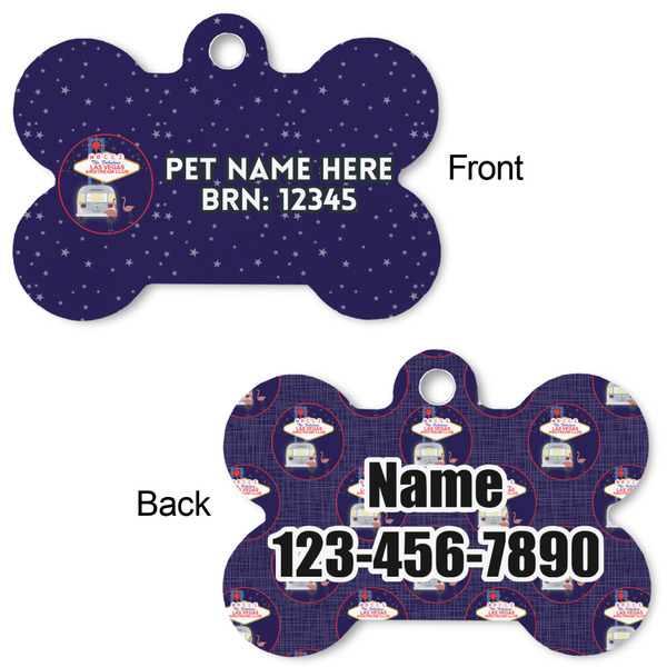 Las Vegas Airstream Club Bone Shaped Dog ID Tag - Small - Front & Back View