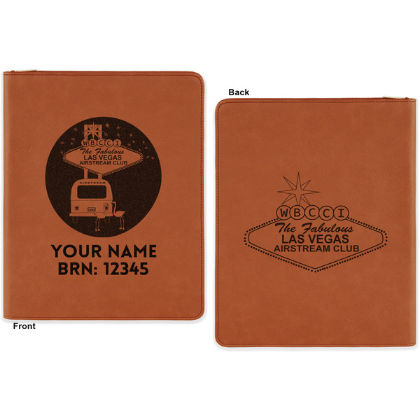 Las Vegas Airstream Club Cognac Leatherette Zipper Portfolios with Notepad - Double Sided - Apvl