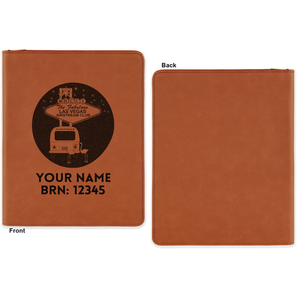 Las Vegas Airstream Club Cognac Leatherette Zipper Portfolios with Notepad - Single Sided - Apvl