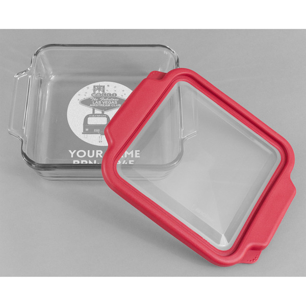 Las Vegas Airstream Club Glass Cake Dish - 8"x8" - Dish w/ Lid