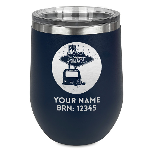 Custom Las Vegas Airstream Club Stemless Stainless Steel Wine Tumbler - Navy - Double-Sided