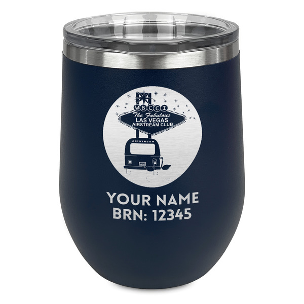 Las Vegas Airstream Club Stainless Wine Tumblers - Navy - Single Sided - Front