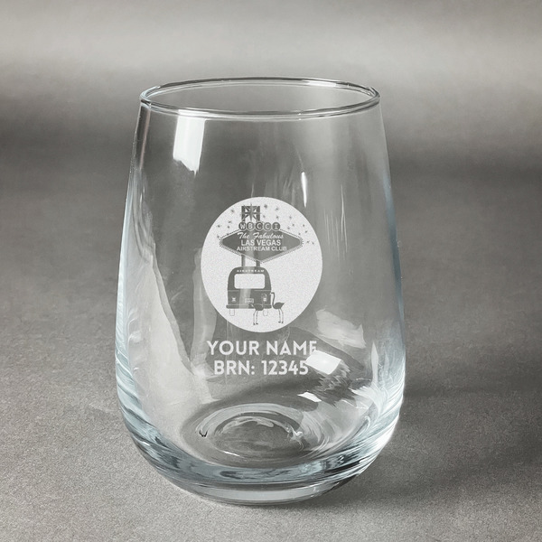 Custom Las Vegas Airstream Club Stemless Wine Glass - Laser Engraved
