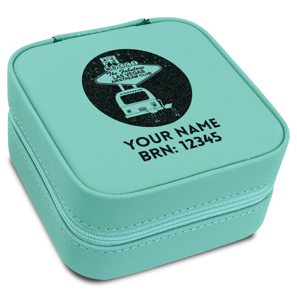 Custom Las Vegas Airstream Club Travel Jewelry Box - Teal Leather