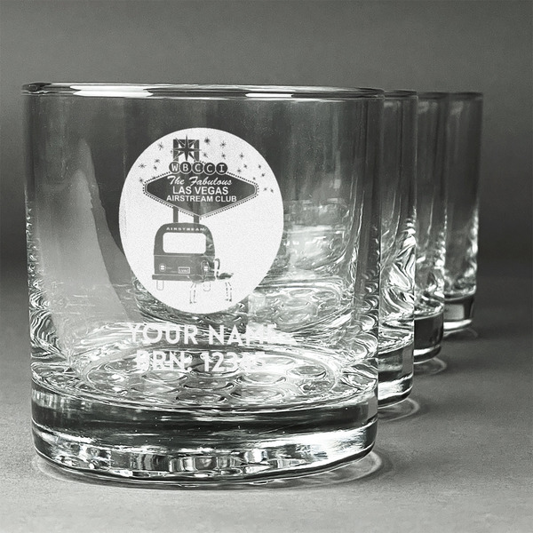 Custom Las Vegas Airstream Club Whiskey Glasses - Engraved - Set of 4