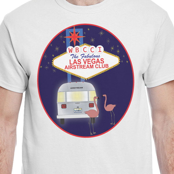 Las Vegas Airstream Club White Crew T-Shirt on Model - CloseUp