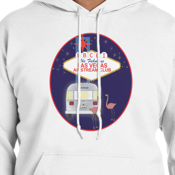 Las Vegas Airstream Club White Hoodie on Model - CloseUp