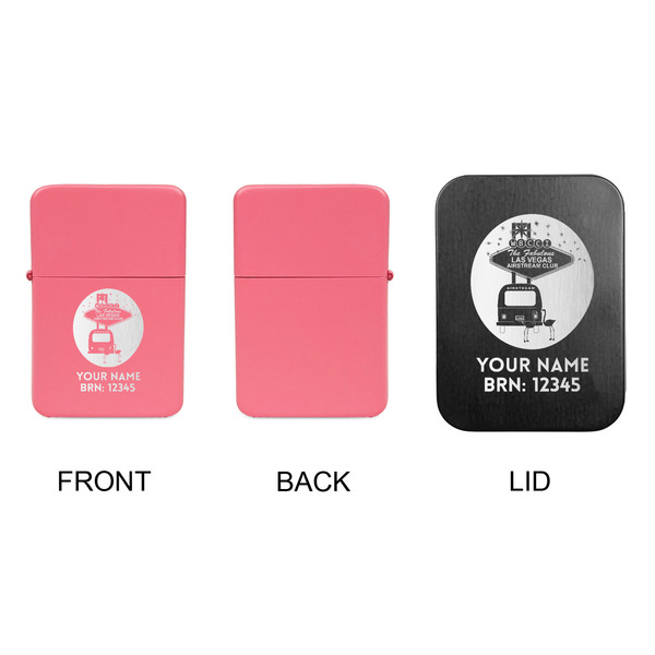 Las Vegas Airstream Club Windproof Lighters - Pink, Single Sided, w Lid - APPROVAL