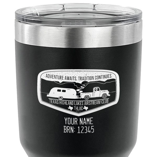 Texas Highland Lakes Airstream Club Logo 30 oz Stainless Steel Ringneck Tumbler - Black - CLOSE UP