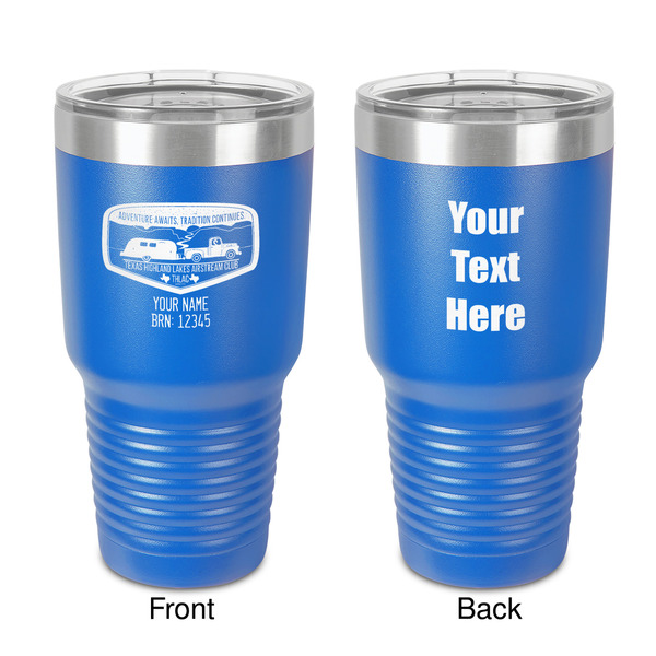 Custom Texas Highland Lakes Airstream Club Logo 30 oz Stainless Steel Tumbler - Royal Blue - Double-Sided
