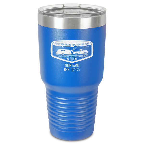 Custom Texas Highland Lakes Airstream Club Logo 30 oz Stainless Steel Tumbler - Royal Blue - Single-Sided