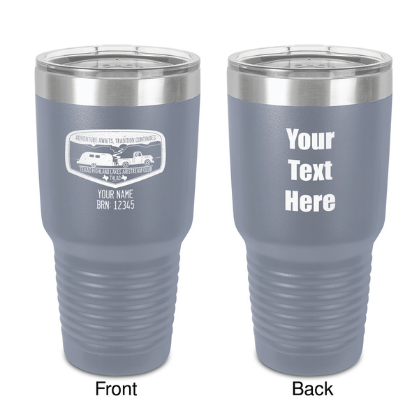 Custom Texas Highland Lakes Airstream Club Logo 30 oz Stainless Steel Tumbler - Grey - Double-Sided