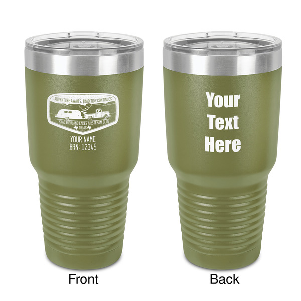 Custom Texas Highland Lakes Airstream Club Logo 30 oz Stainless Steel Tumbler - Olive - Double-Sided