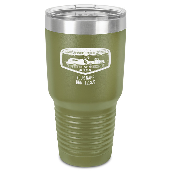 Custom Texas Highland Lakes Airstream Club Logo 30 oz Stainless Steel Tumbler - Olive - Single-Sided