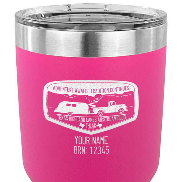 Texas Highland Lakes Airstream Club Logo 30 oz Stainless Steel Ringneck Tumbler - Pink - CLOSE UP