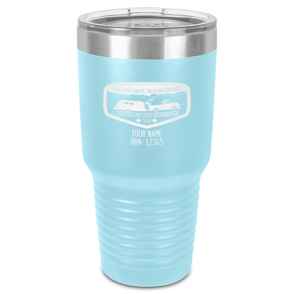 Custom Texas Highland Lakes Airstream Club Logo 30 oz Stainless Steel Tumbler - Teal - Single-Sided
