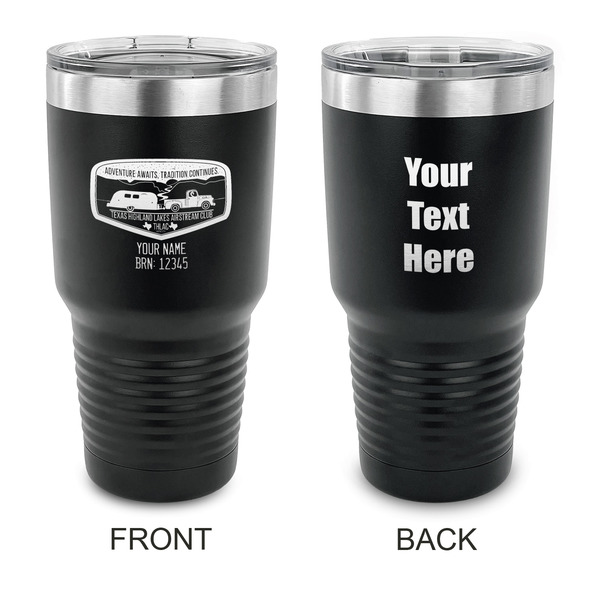 Custom Texas Highland Lakes Airstream Club Logo 30 oz Stainless Steel Tumbler - Black - Double-Sided