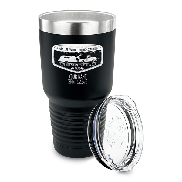 Texas Highland Lakes Airstream Club Logo 30 oz Stainless Steel Ringneck Tumblers - Black - LID OFF