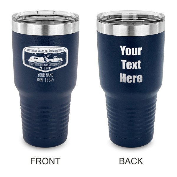Custom Texas Highland Lakes Airstream Club Logo 30 oz Stainless Steel Tumbler - Navy - Double-Sided